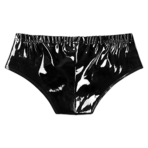 iiniim S-L Atractivo Hombre Ropa Interior De Charol Boxeador Bragas Pantalones Cortos Ropa Interior Calzoncillos con Junta Tórica para Los Hombres Negro A L