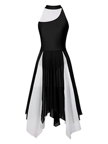 iiniim Vestido de Baile Lírica y Contemporánea para Mujer Vestido de Danza Mujer sin Manga Maillot de Patinaje ArtísticoVestido de Fiesta Actuación Salsa Tango Latín Verano A Negro A XL