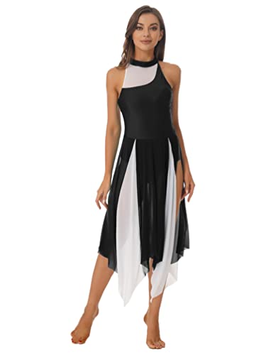 iiniim Vestido de Baile Lírica y Contemporánea para Mujer Vestido de Danza Mujer sin Manga Maillot de Patinaje ArtísticoVestido de Fiesta Actuación Salsa Tango Latín Verano A Negro A XL