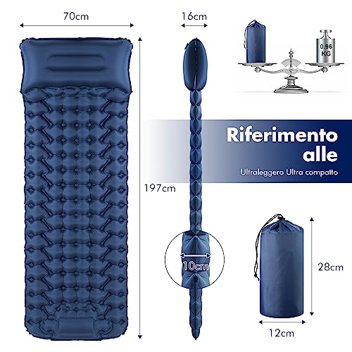 ikkle Esterilla Camping Autoinflable, 10cm de Espesor Hinchable Colchón de Aire Acampada con Almohada, Colchoneta Camping Aislante Plegable y Impermeable para Exteriores, Acampar, Viajes, Senderismo