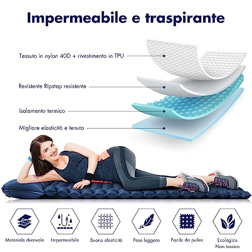 ikkle Esterilla Camping Autoinflable, 10cm de Espesor Hinchable Colchón de Aire Acampada con Almohada, Colchoneta Camping Aislante Plegable y Impermeable para Exteriores, Acampar, Viajes, Senderismo