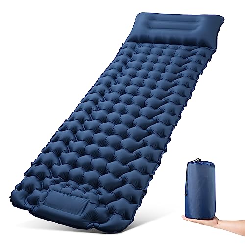 ikkle Esterilla Camping Autoinflable, 10cm de Espesor Hinchable Colchón de Aire Acampada con Almohada, Colchoneta Camping Aislante Plegable y Impermeable para Exteriores, Acampar, Viajes, Senderismo