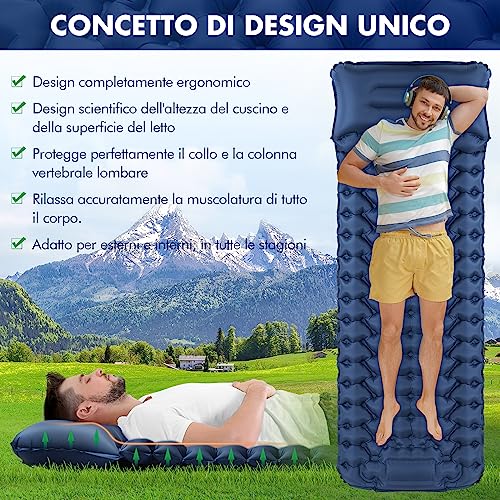 ikkle Esterilla Camping Autoinflable, 10cm de Espesor Hinchable Colchón de Aire Acampada con Almohada, Colchoneta Camping Aislante Plegable y Impermeable para Exteriores, Acampar, Viajes, Senderismo