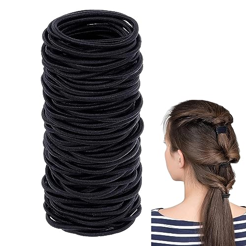 ILamourCar Gomas de Pelo, 100 Piezas Elástico Pelo Gomas, Coletero Negro, Pequeñas Coleteros Elásticos para el Pelo Grueso y Rizado para Mujeres y Niñas