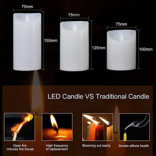 ILEEDear Velas LED, Velas led efecto llama, Pack de 3 Velas Electricas de Cera Reales con Mando a Distancia y Temporizador Velas Decorativas de pilas para Decoración, Bodas, Navidad