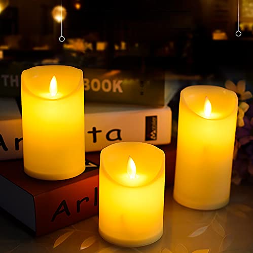 ILEEDear Velas LED, Velas led efecto llama, Pack de 3 Velas Electricas de Cera Reales con Mando a Distancia y Temporizador Velas Decorativas de pilas para Decoración, Bodas, Navidad