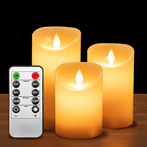 ILEEDear Velas LED, Velas led efecto llama, Pack de 3 Velas Electricas de Cera Reales con Mando a Distancia y Temporizador Velas Decorativas de pilas para Decoración, Bodas, Navidad