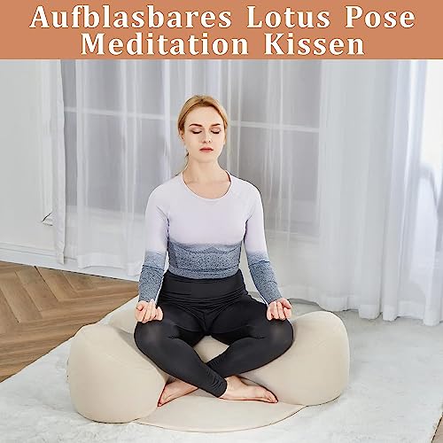 ILEISURELY Cojín inflable de meditación – Cojín de suelo grande – Asiento de loto clásico confort – Con funda de tela lavable plegable – Uso multiusos para descansar, meditar, trabajar y leer