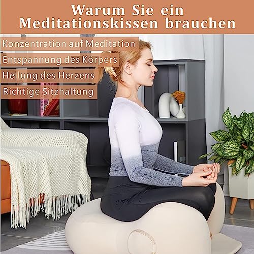 ILEISURELY Cojín inflable de meditación – Cojín de suelo grande – Asiento de loto clásico confort – Con funda de tela lavable plegable – Uso multiusos para descansar, meditar, trabajar y leer