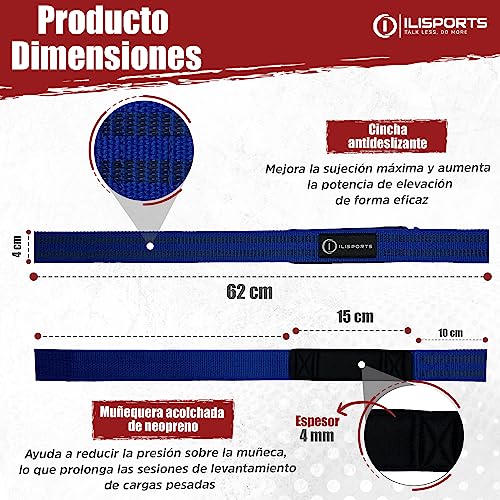 ILISPORTS® Focus Straps Gym - Accesorios para Gimnasio, Correas Levantamiento de Pesas, Straps Powerlifting Hombre/Mujer, Muñequeras Gimnasio, Lifting straps, Peso Muerto, Agarraderas gimnasio (Negro)