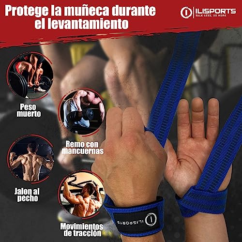 ILISPORTS® Focus Straps Gym - Accesorios para Gimnasio, Correas Levantamiento de Pesas, Straps Powerlifting Hombre/Mujer, Muñequeras Gimnasio, Lifting straps, Peso Muerto, Agarraderas gimnasio (Negro)