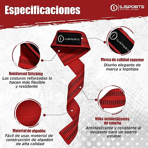 ILISPORTS® Focus Straps Gym - Accesorios para Gimnasio, Correas Levantamiento de Pesas, Straps Powerlifting Hombre/Mujer, Muñequeras Gimnasio, Lifting straps, Peso Muerto, Agarraderas gimnasio (Negro)