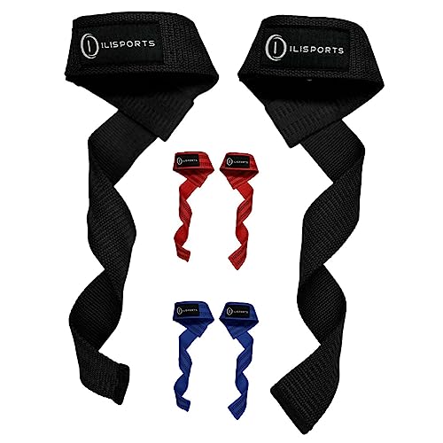 ILISPORTS® Focus Straps Gym - Accesorios para Gimnasio, Correas Levantamiento de Pesas, Straps Powerlifting Hombre/Mujer, Muñequeras Gimnasio, Lifting straps, Peso Muerto, Agarraderas gimnasio (Negro)