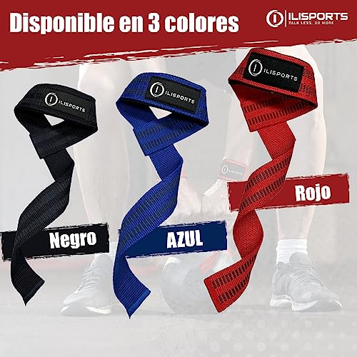 ILISPORTS® Focus Straps Gym - Accesorios para Gimnasio, Correas Levantamiento de Pesas, Straps Powerlifting Hombre/Mujer, Muñequeras Gimnasio, Lifting straps, Peso Muerto, Agarraderas gimnasio (Negro)