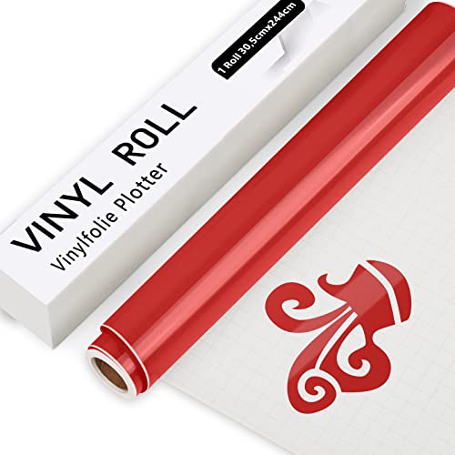 IModeur rojo Vinilo Permanente Rollo, 30,5 cm x 244 cm de Vinilo Adhesivo rojo Brillante, Vinilo rojo para Cricut, Silhouette Cameo, la mayoría de las máquinas de corte