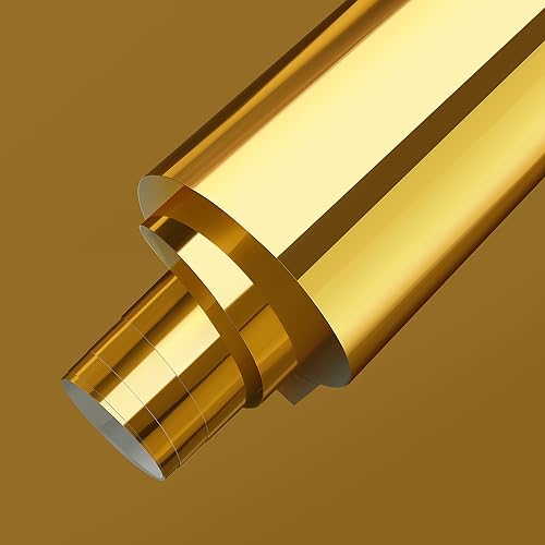 IModeur vinilo textil Metálico Oro cromado - 30,5 x 305 cm vinilo Oro cromado para Cricut Maker, Silhouette Cameo, vinilo textil termoadhesivo para ropa, gorras, pantalones, otros tejidos