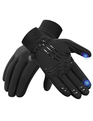 INBIKE Guantes de Ciclismo para Hombre Inbierno MTB Bicicleta Esquí Luvas Moto Térmicos Cálidos y Cortaviento Pantalla Táctil Mujer Forro Polar Multifunción, Negro, S