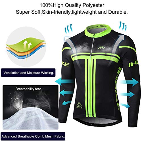 INBIKE Maillot Ciclismo Entretiempo Hombre 3D Acolchado Gel Maillot MTB de Manga Larga y Culotte Pantalones Ropa Ciclismo Camiseta Bicicleta+Culote Ciclismo Conjunto Traje Ciclismo Hombre(XML-L)