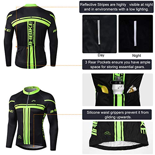 INBIKE Maillot Ciclismo Entretiempo Hombre 3D Acolchado Gel Maillot MTB de Manga Larga y Culotte Pantalones Ropa Ciclismo Camiseta Bicicleta+Culote Ciclismo Conjunto Traje Ciclismo Hombre(XML-L)