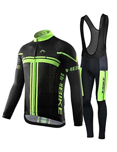 INBIKE Maillot Ciclismo Entretiempo Hombre 3D Acolchado Gel Maillot MTB de Manga Larga y Culotte Pantalones Ropa Ciclismo Camiseta Bicicleta+Culote Ciclismo Conjunto Traje Ciclismo Hombre(XML-L)