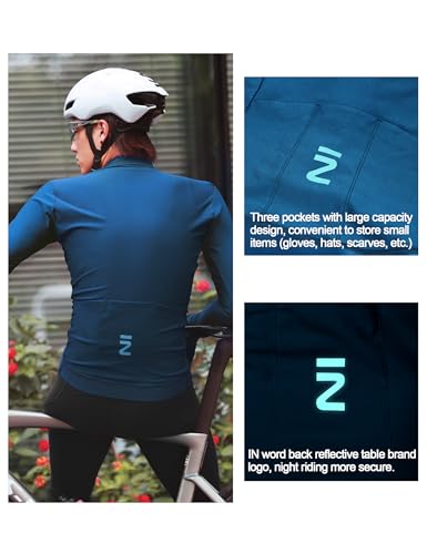 INBIKE Maillot Ciclismo Hombre Ropa Térmica de Invierno Maglietta Ciclista Gore Wear Mangas Largas con 3 Bolsillos y Dobladillo Antideslizante Transpirable y Cortaviento Tejido Polar MLS22, Azul, XL