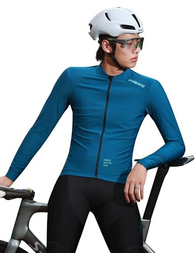 INBIKE Maillot Ciclismo Hombre Ropa Térmica de Invierno Maglietta Ciclista Gore Wear Mangas Largas con 3 Bolsillos y Dobladillo Antideslizante Transpirable y Cortaviento Tejido Polar MLS22, Azul, XL