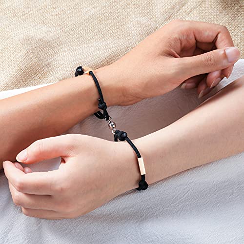 INBLUE 2 Pulseras Magnéticas Personalizadas para Pareja con Grabado Personalizado, Fecha de Nombre para Mujeres, Hombres, Novio, Novia, Cuerda Ajustable, Atracción Mutua, Juego de Joyas A Juego