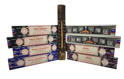 Incienso - Pack 8 INCIENSOS + PORTAINCIENSOS - 4 Aromas Distintos - 96 Varillas - Incienso Natural - 2 Reiki - 2 Palo Santo - 2 Super Hit - 2 NAG Champa - AROMATERAPIA - RELAJACIÓN - MEDITACIÓN