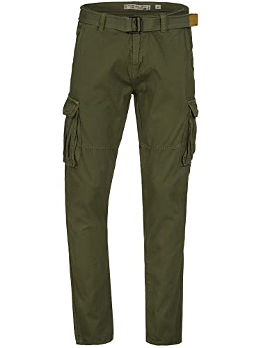 Indicode Hombres William Pantalones Cargo de algodón con 7 Bolsillos, cinturón Incluido Army Medium