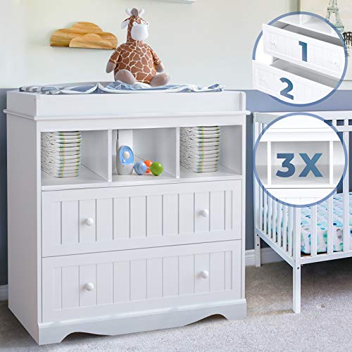 Infantastic® Cómoda Cambiador para Bebé - con 2 Cajones y 3 Compartimentos Abiertos, 50 x 93,5 x 88 cm, en Blanco - Cómoda Infantil, Organizador, Mueble para Habitación de los Niños