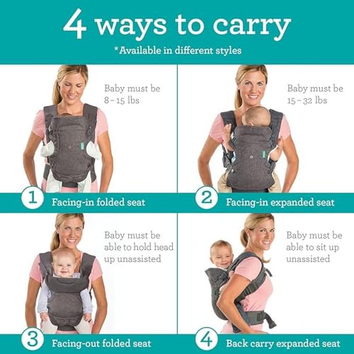 Infantino Flip Advanced 4-in-1 Carrier unisex with Bib - Ergonomic, Convertible, Face-in and Face-out Front and Back Carry for Newborns and Older Babies, 8-32 lbs / 3.6-14.5 kg