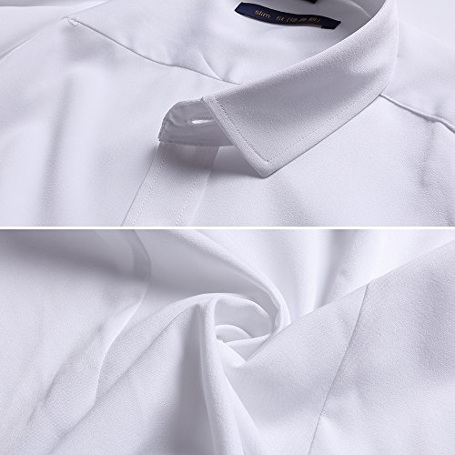 INFLATION Camisas de vestir de manga corta para hombres con botones casuales de bambú ajustadas [Pequeña-Blanco]