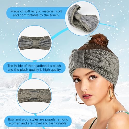 INFOMAG 3 Pcs Diadema Invierno Mujer Diademas Tejidas Anchas para Invierno Diademas De Otoño Diademas Invernales Calentador De Orejas Cabello Banda Accesorio Pelo para Mujer(Negro, Gris, Blanco)