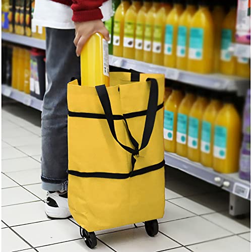 INHEMING Bolsa de Compra Plegables,Carrito de la Compra con 2 Ruedas Reutilizable, Alta Capacidad - Amarillo