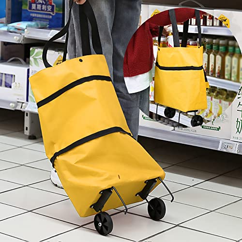 INHEMING Bolsa de Compra Plegables,Carrito de la Compra con 2 Ruedas Reutilizable, Alta Capacidad - Amarillo