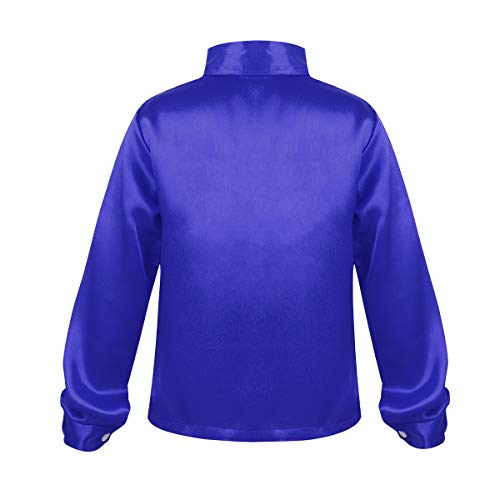 inhzoy Camisa de Baile Latino para Niño Top de Danza Lentejuelas Manga Larga Ropa de Baile de Salón Traje de Danza Jazz Disfraz Dancewear Azul 12-14 Años