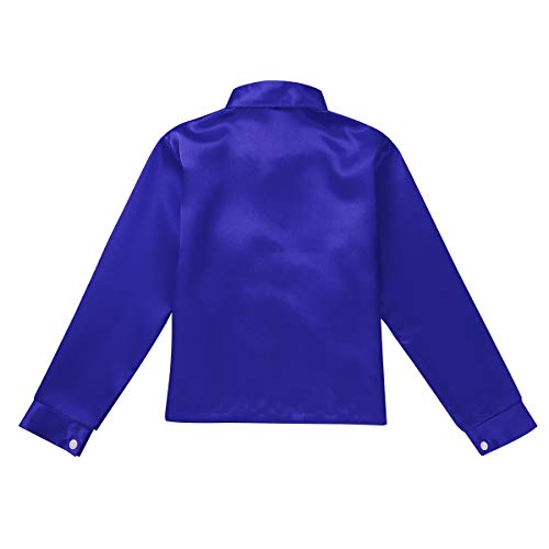 inhzoy Camisa de Baile Latino para Niño Top de Danza Lentejuelas Manga Larga Ropa de Baile de Salón Traje de Danza Jazz Disfraz Dancewear Azul 12-14 Años