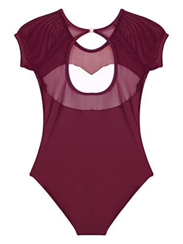 inhzoy Maillot Gimnasia Ritmica Mujer Manga Corta Leotardo Deportivo de Malla Maillot Elastico de Malla Disfraz Danza Ballet para Mujer S-XXL Rojo S