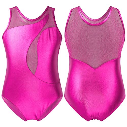 inhzoy Maillots Clásico de Danza Niña Mallot de Ballet Brillante Patent Leather Mono Una Pieza Leotardo Para Actuación Rosa Rojo 3-4 años