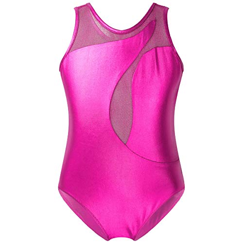 inhzoy Maillots Clásico de Danza Niña Mallot de Ballet Brillante Patent Leather Mono Una Pieza Leotardo Para Actuación Rosa Rojo 3-4 años