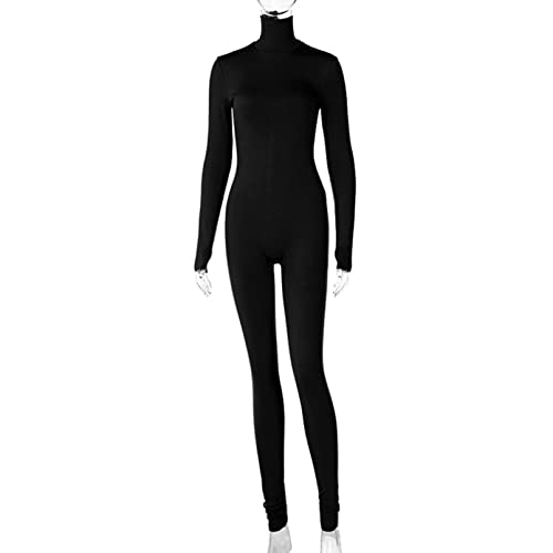 inhzoy Mono de Una Pieza con Manga Larga para Mujer Mono Deportivo de Color Sólido de Moda con Pantalones Largos para Yoga Entrenamiento Negro S