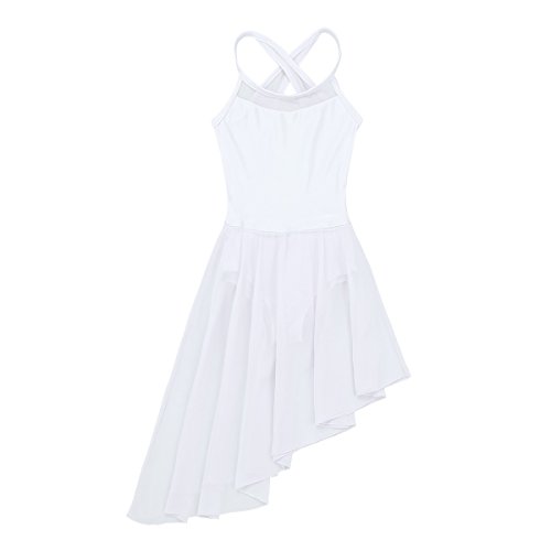 inhzoy Vestido de Danza Clásica para Niña Maillot Lentejuelas de Danza Ballet Maillot de Gimnasia Ritmica Vestido Gasa de Danza Lirica Blanco 11-12 años