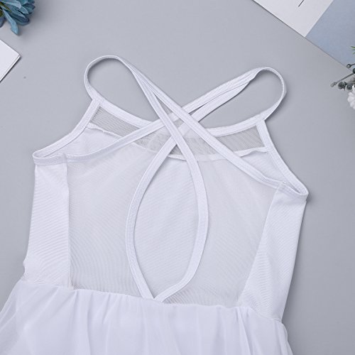 inhzoy Vestido de Danza Clásica para Niña Maillot Lentejuelas de Danza Ballet Maillot de Gimnasia Ritmica Vestido Gasa de Danza Lirica Blanco 11-12 años