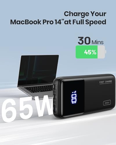 INIU Power Bank, 65W 20000mAh Bateria Externa Carga Rapida, Cargador Portatil USB C Input & Output para MacBook Pro Steam Deck iPhone 15 14 13 12 Pro Mini Max Samsung S22 S21 iPad etc