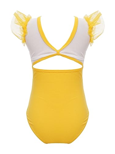 inlzdz Maillot de Ballet Danza para Niña Mangas corta Vestido de Ballet Gimnasia Leotardo Body Clásico Monos Jumpsuit Yoga para Chicas Amarillo 13-14 años