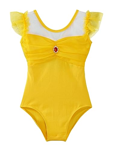 inlzdz Maillot de Ballet Danza para Niña Mangas corta Vestido de Ballet Gimnasia Leotardo Body Clásico Monos Jumpsuit Yoga para Chicas Amarillo 13-14 años