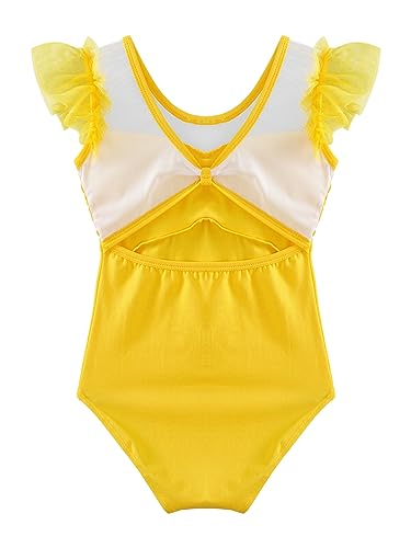 inlzdz Maillot de Ballet Danza para Niña Mangas corta Vestido de Ballet Gimnasia Leotardo Body Clásico Monos Jumpsuit Yoga para Chicas Amarillo 13-14 años