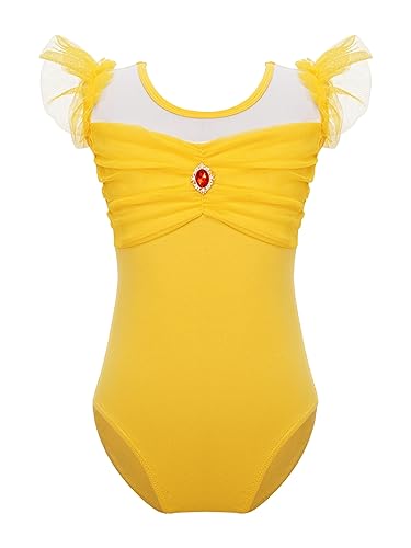 inlzdz Maillot de Ballet Danza para Niña Mangas corta Vestido de Ballet Gimnasia Leotardo Body Clásico Monos Jumpsuit Yoga para Chicas Amarillo 13-14 años