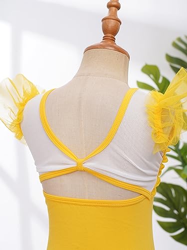 inlzdz Maillot de Ballet Danza para Niña Mangas corta Vestido de Ballet Gimnasia Leotardo Body Clásico Monos Jumpsuit Yoga para Chicas Amarillo 13-14 años