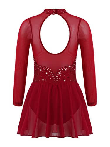 inlzdz Maillot de Danza para Niñas Manga Larga Maillot de Patinaje Artístico Competición con Falda Leotardo Ballet Gimnasia Disfraz de Bailarina C Borgoña 14 años